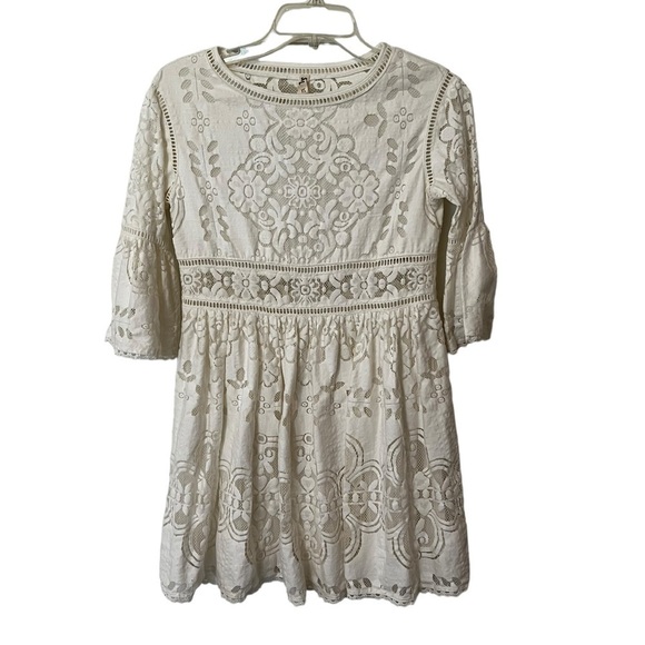 SPELL & THE GYPSY Clover Lace Mini Dress XS Gently Flared Sleeves Boho coquette - Picture 10 of 16